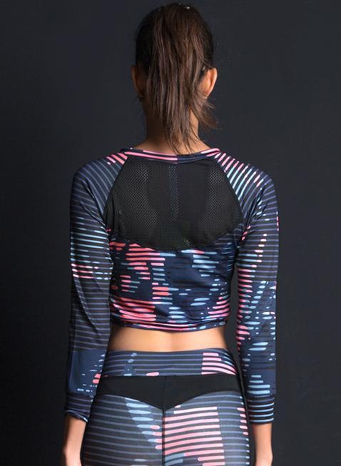 Women Print Long Sleeve Gym Workout Top