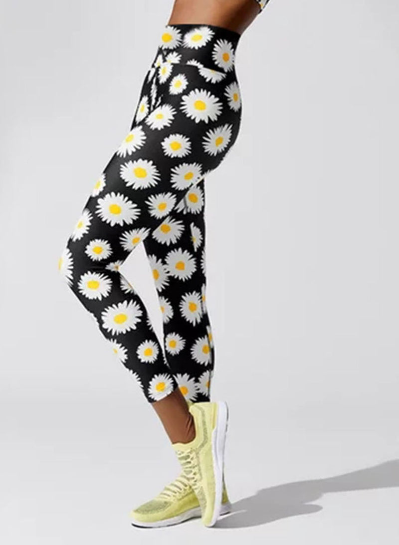 Daisy Print High Waist Leggings