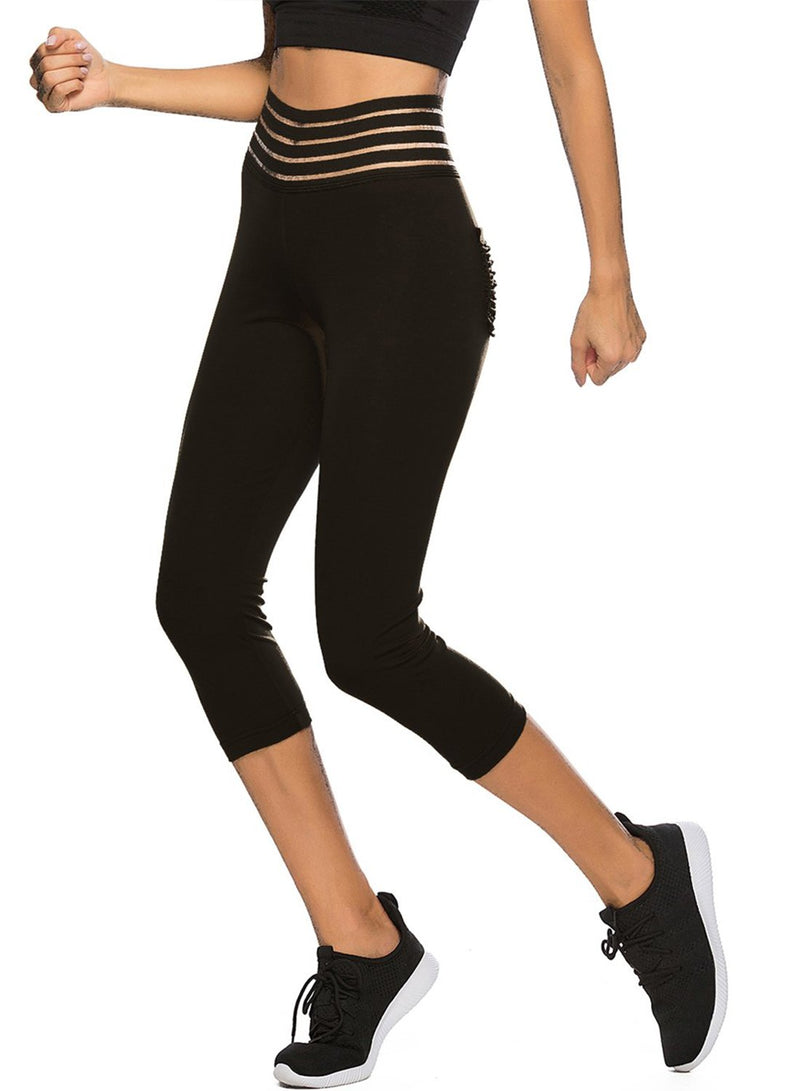 Women's Elastic Waistband Workout Capris Yoga Pants-JustFittoo