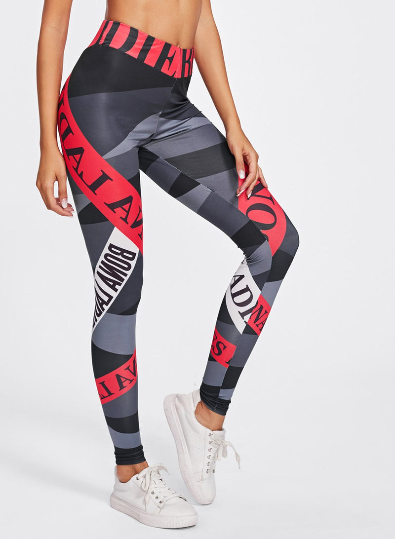 FITTOO Women's Side Iridescent Strips Printed Workout Leggings