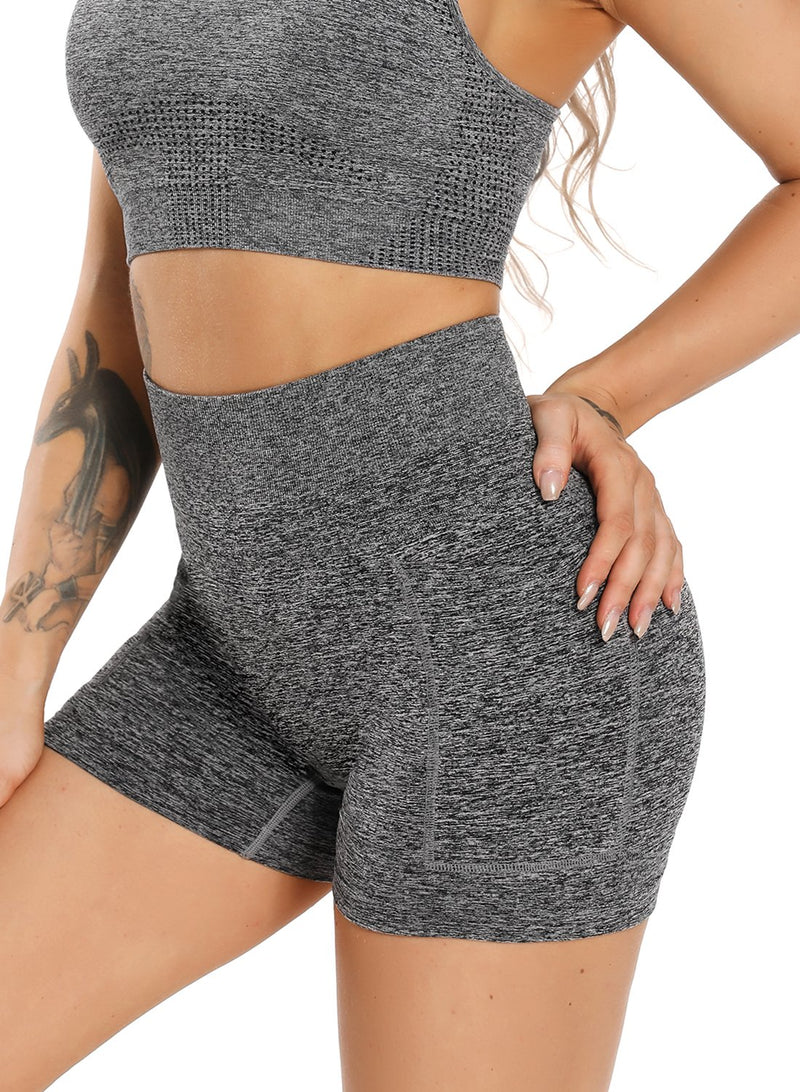 Gray Seamless High Waist Women Fitness Shorts