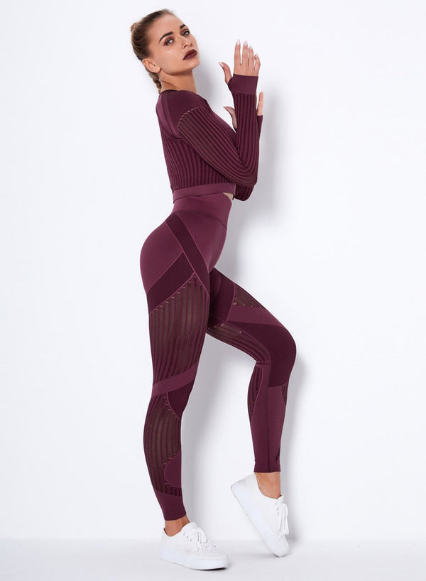 Seamless Women Solid Hollow Out Sport Shirt and Legging-JustFittoo