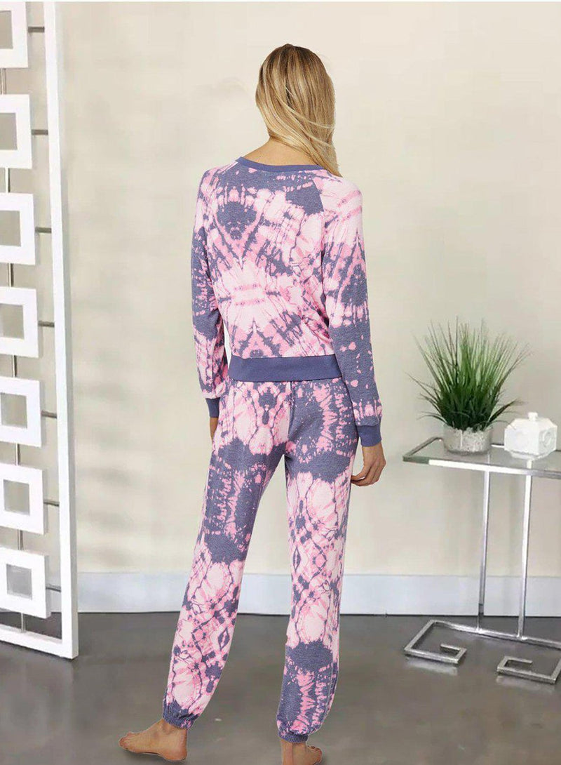 Tie Dyed Grape Purple Women Casual Long Hoodie Suit
