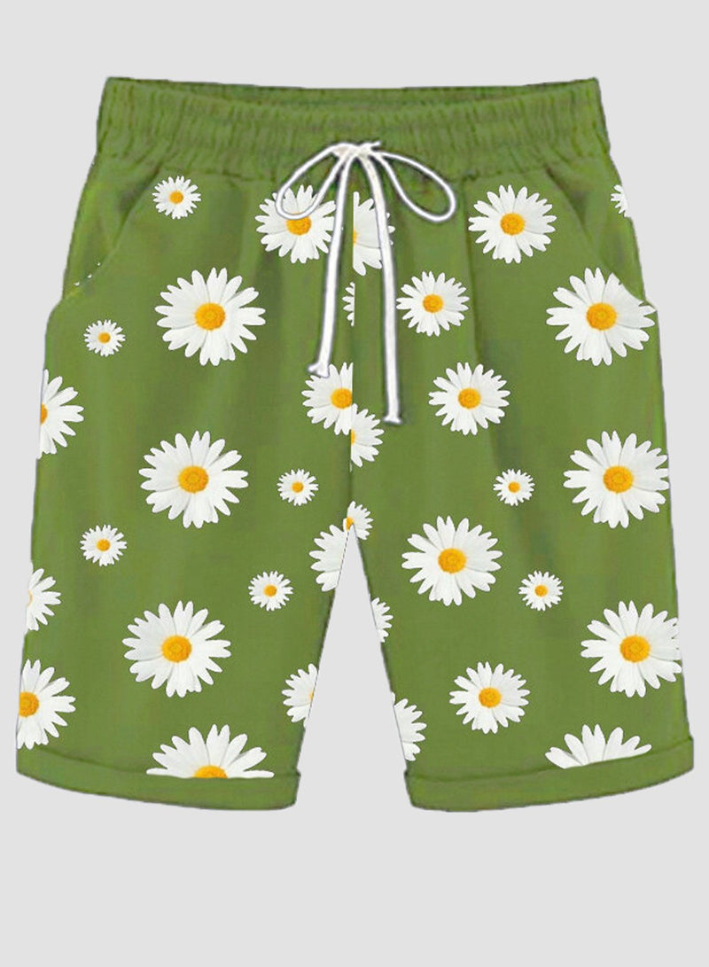 Women Comfortable Fashion Daisy Print Shorts