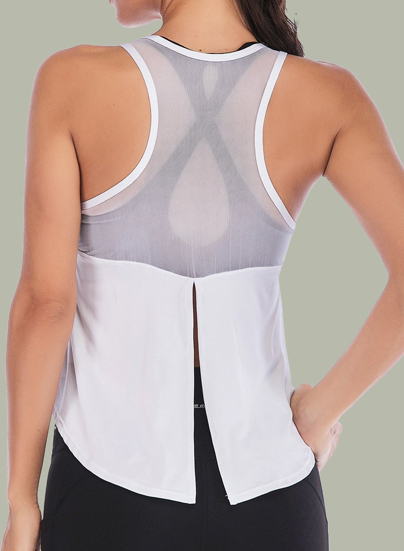 Back Mesh Stitching Slit Breathable Soft Top