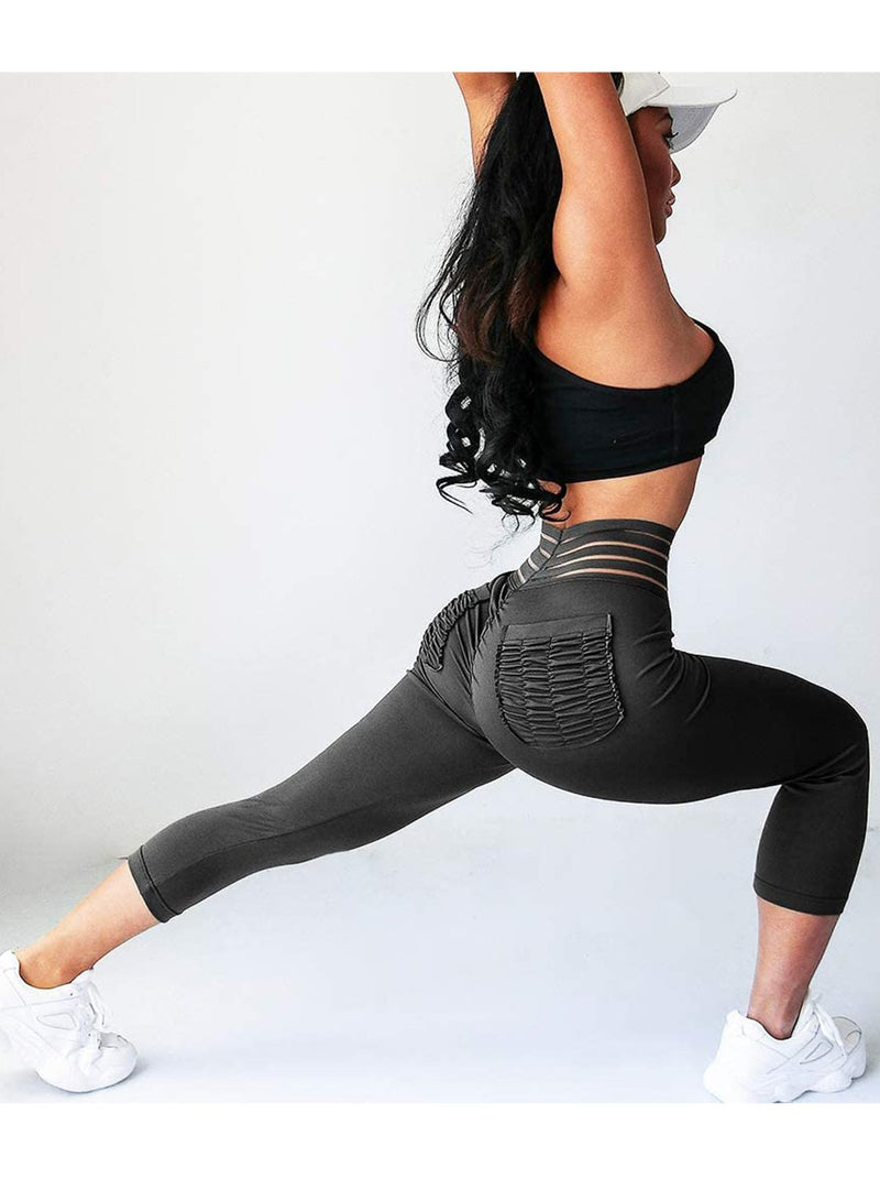 Women's Elastic Waistband Workout Capris Yoga Pants-JustFittoo