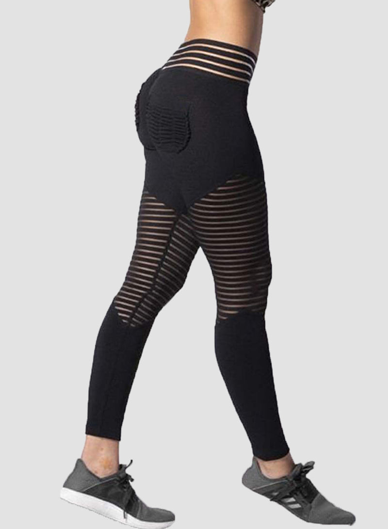 Ruched Hollow Mesh Split Joint Leggings-JustFittoo