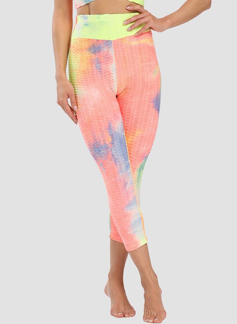 Fittoo Tie-dyed Ruched Leggings Textured Scrunch Butt Honeycomb Leggings