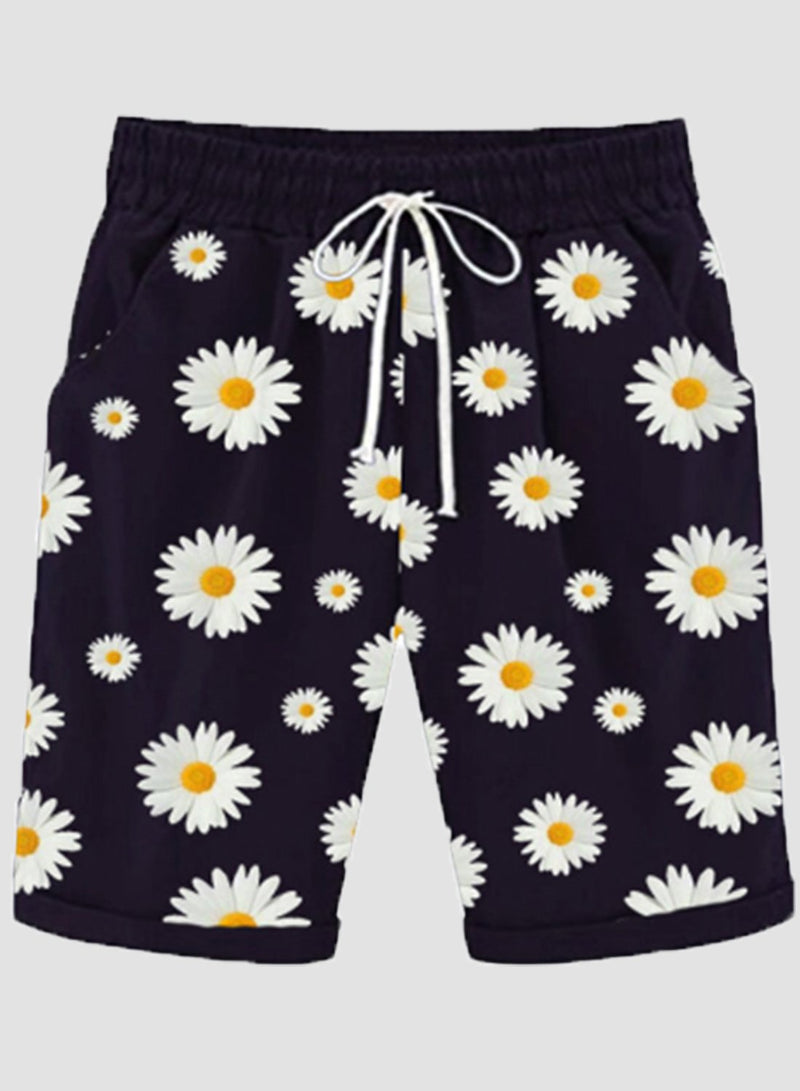 Women Comfortable Fashion Daisy Print Shorts