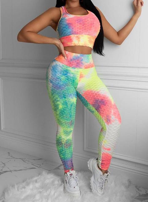 Woemn Tie Dyed Sports Tops and Leggings Sets