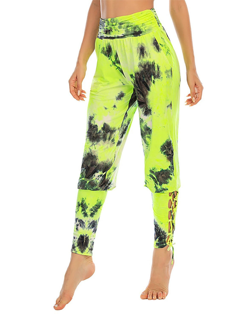 High Waist Tie Dyed Ankle Tied Casual Sports Pant