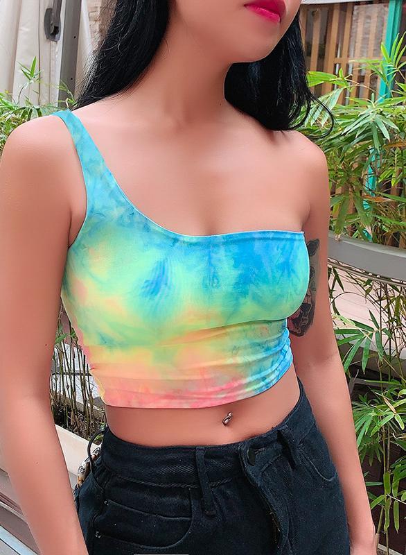 Colorful Tie Dyed Women Sigle Shoulder Crop Tops