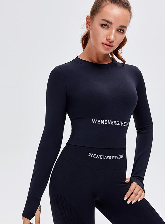 Long Sleeve Crop Top Women Running Sports Tops