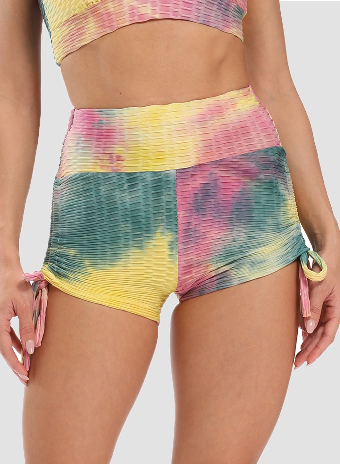 Textured Tie-dyed Ruched Super Stretchy Shorts