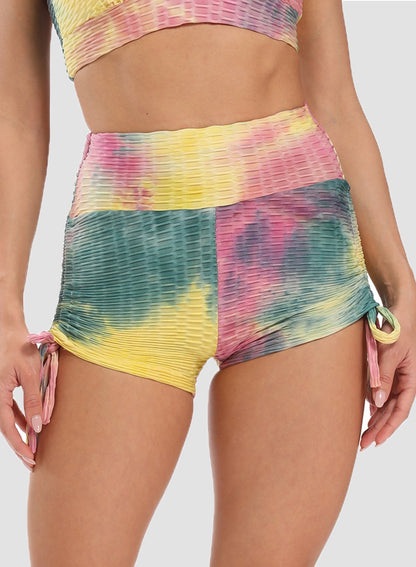 Textured Tie-dyed Ruched Super Stretchy Shorts