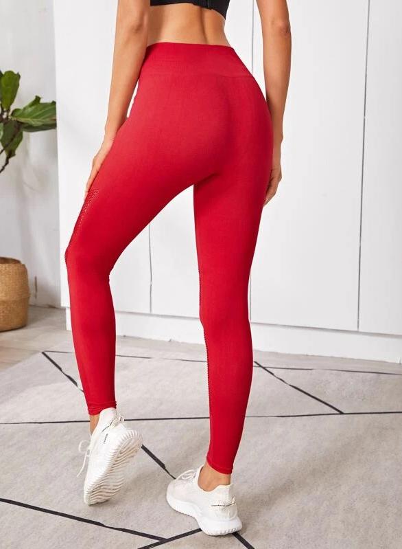 Women Red Mesh Split Running Yoga Legging-JustFittoo