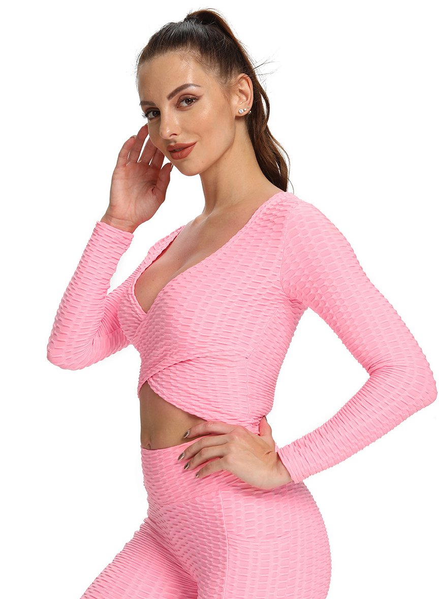 Sexy V Neck Long Sleeve Cross Design Women Sport Top