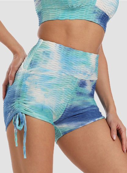Textured Tie-dyed Ruched Super Stretchy Shorts