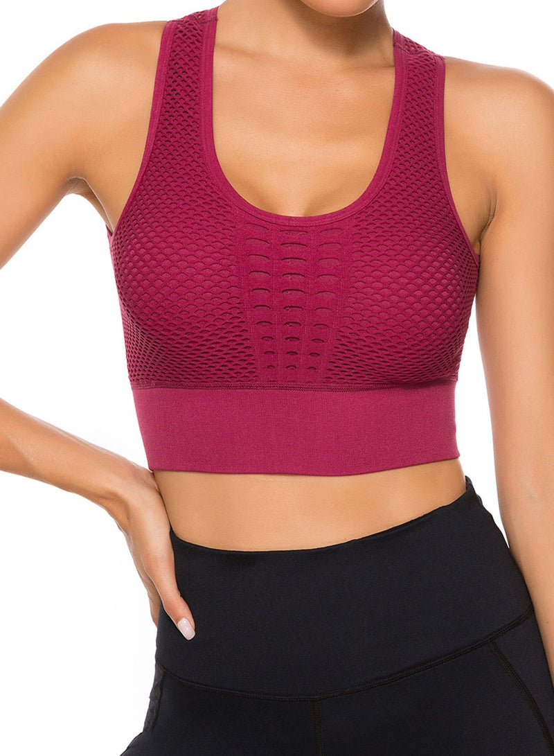 Women's Grid Mesh Back Hollow Out Ultra Soft Seamless Top Bra