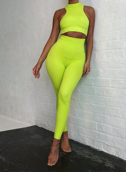 Three Color Women Sports Vest Tops and Leggings Set