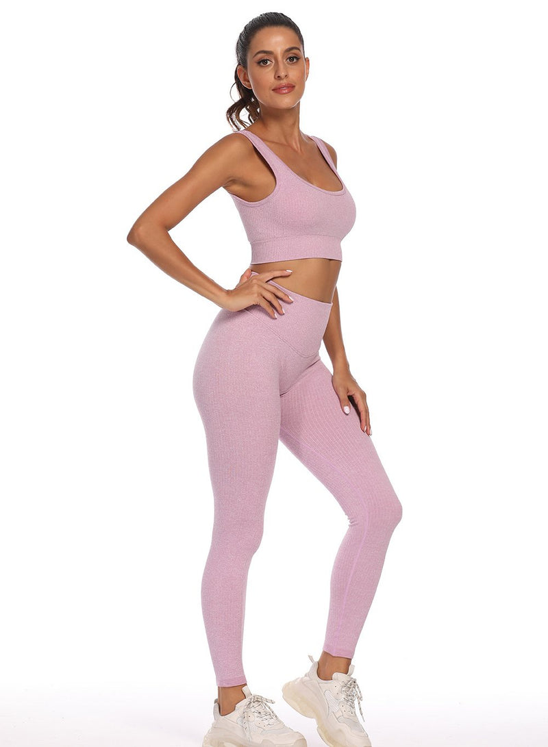 High Waist Women Solid Color Fitness Bra and Legging