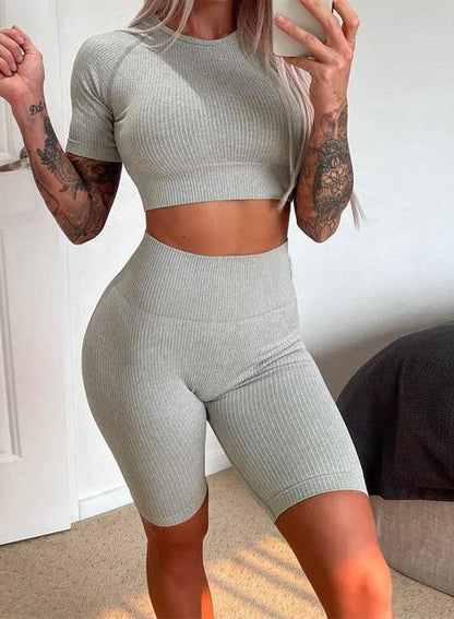 Three Color Women Summer Short Sports Two Pieces Sets