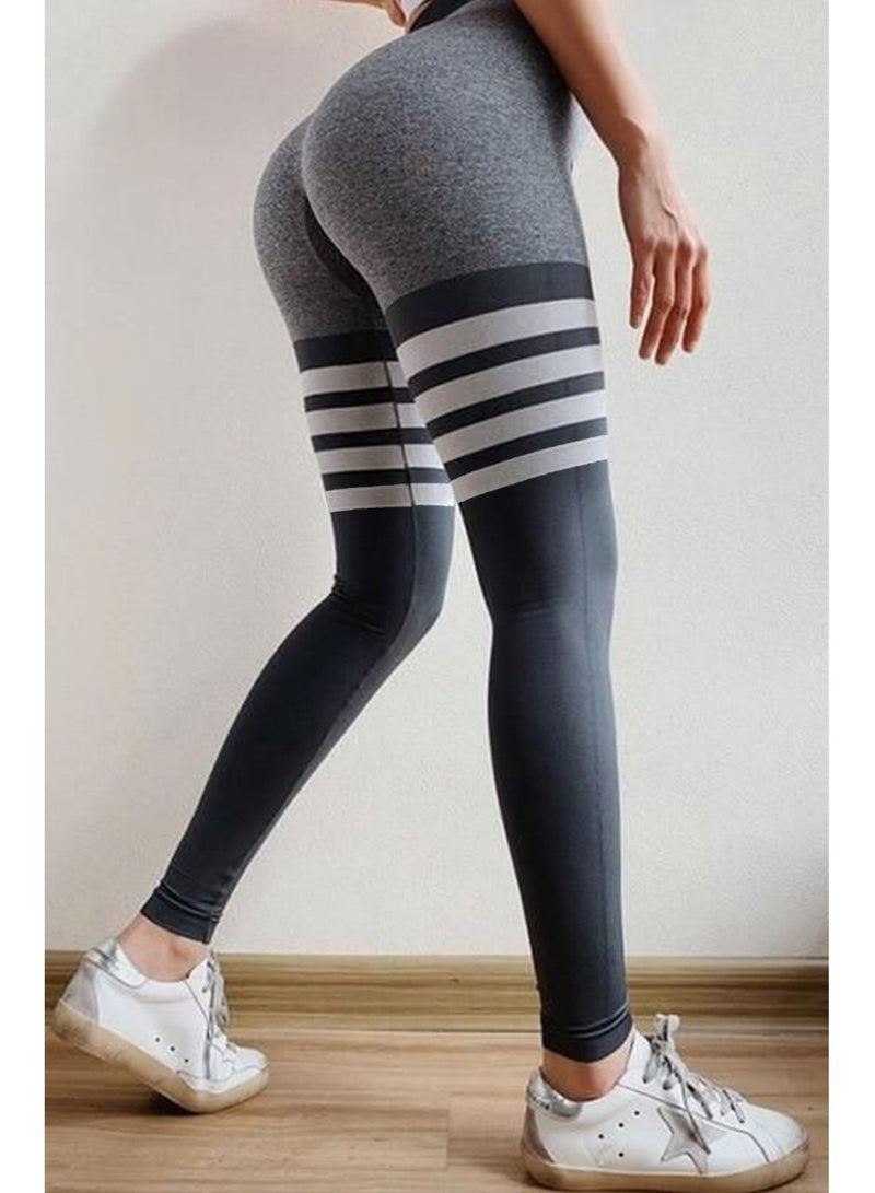 Contrast Color Stripes Seamless Women Yoga Pants-JustFittoo