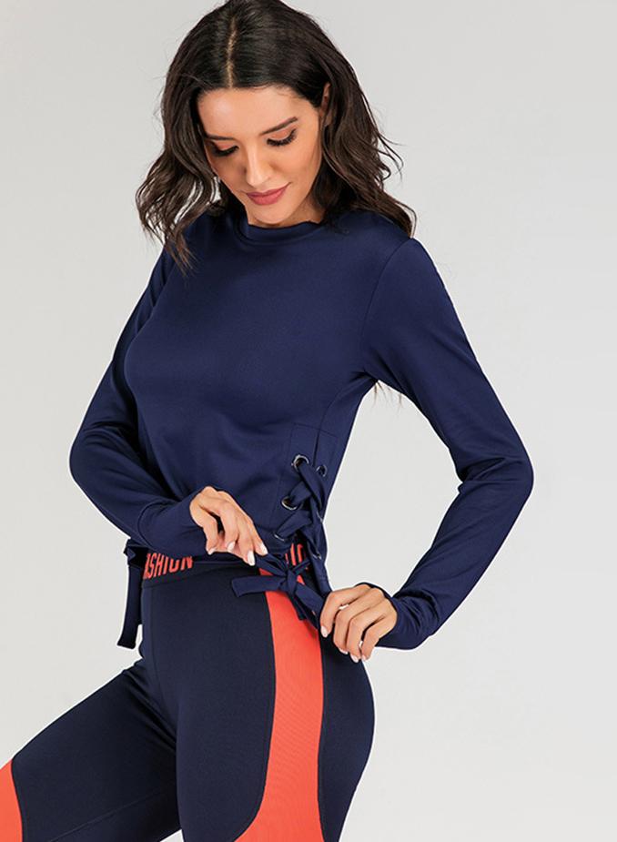 Side Knot Design Women Long Sleeve Fall Sport Shirt