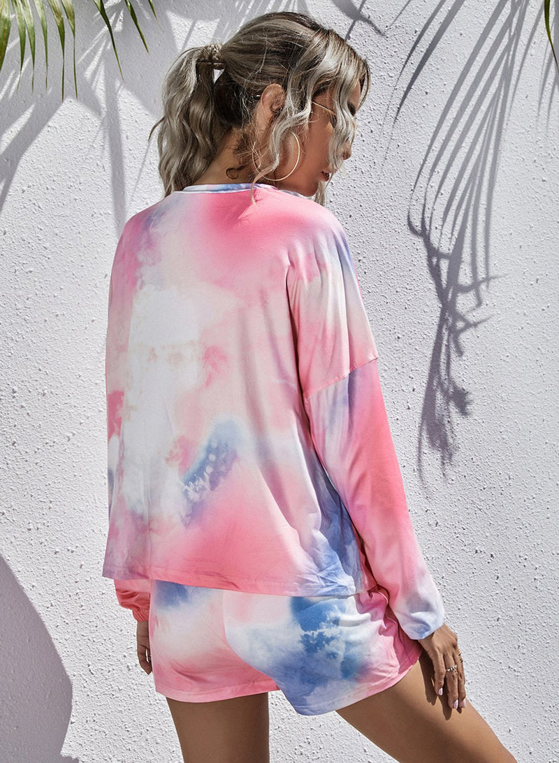 Tie Dyed Long Sleeve and Short Pants Casual Set