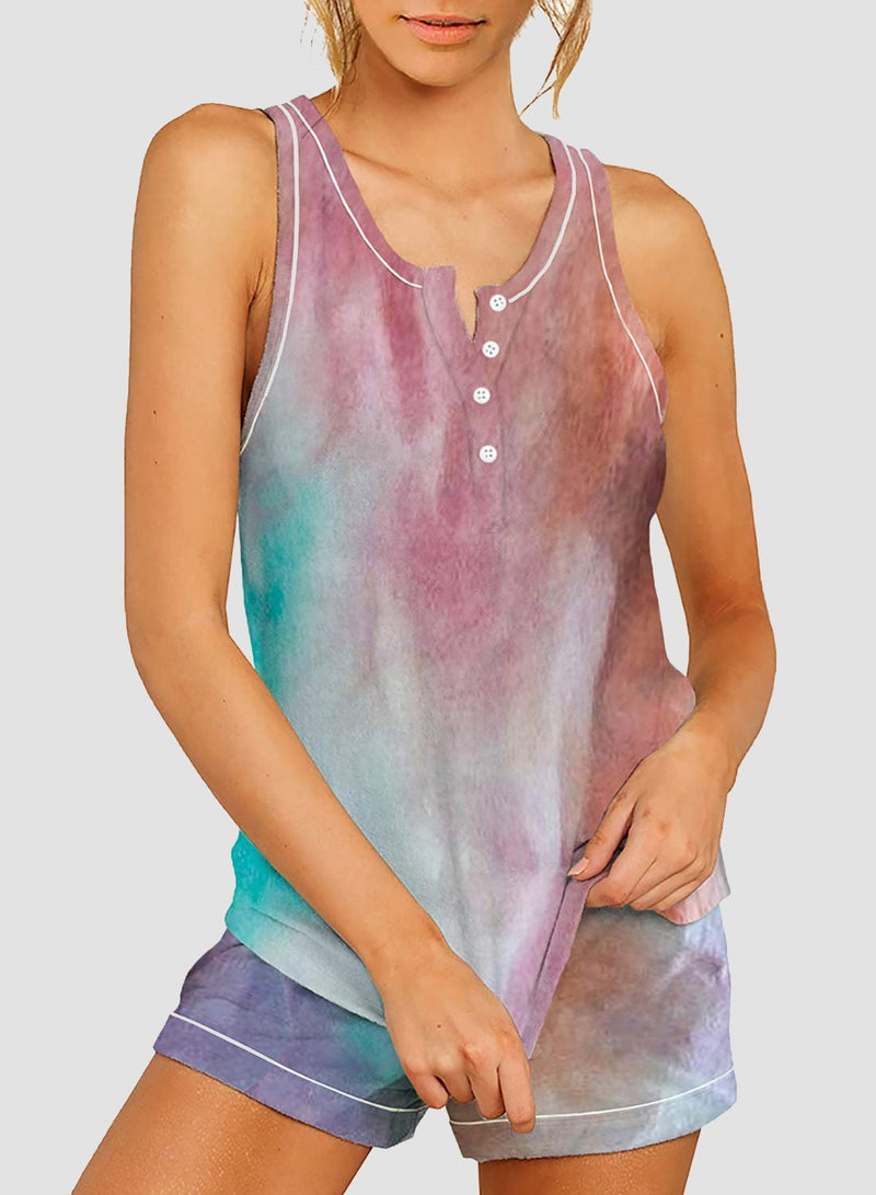 Tie-dyed V-neck Vest and Shorts