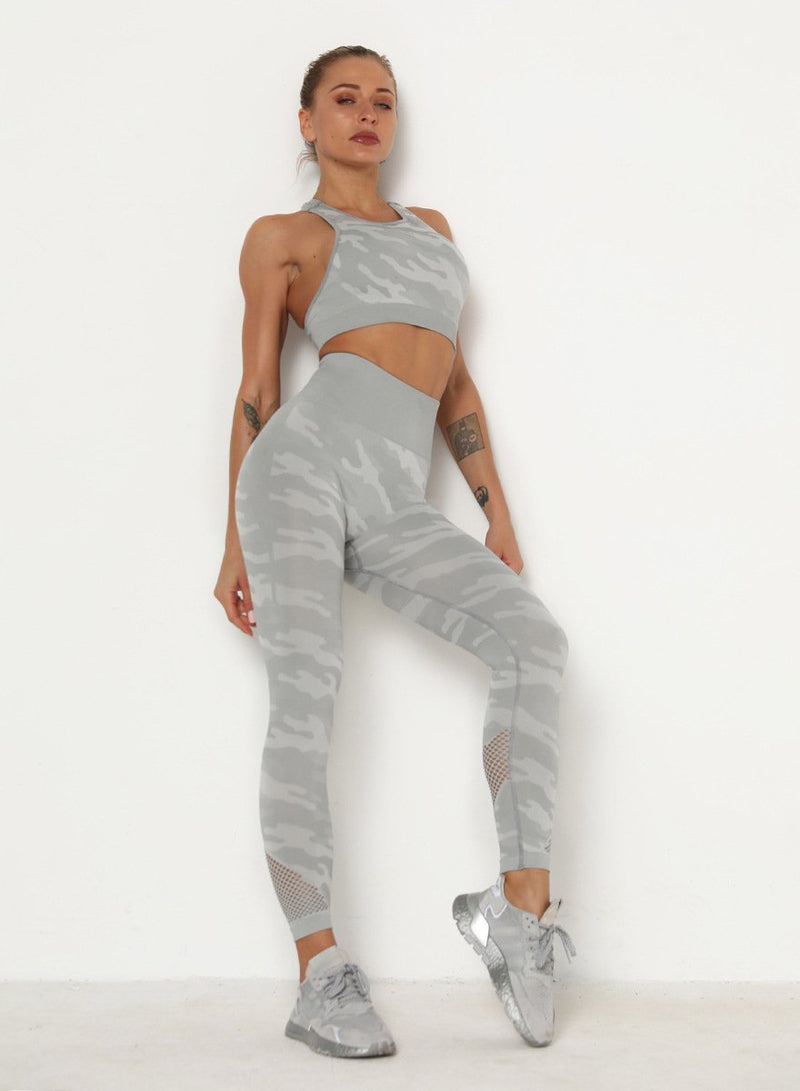 Camouflage Print Women Seamless Sport Bra and Legging Set-JustFittoo