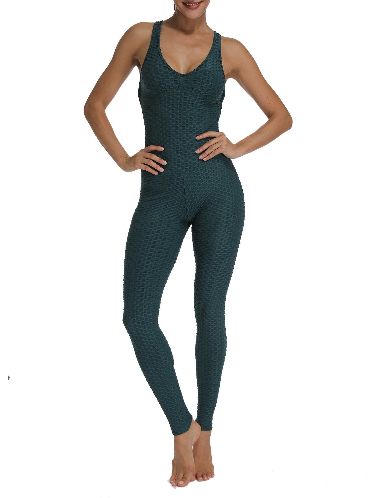 Women's Solid Color Backless Textured Yoga Jumpsuits
