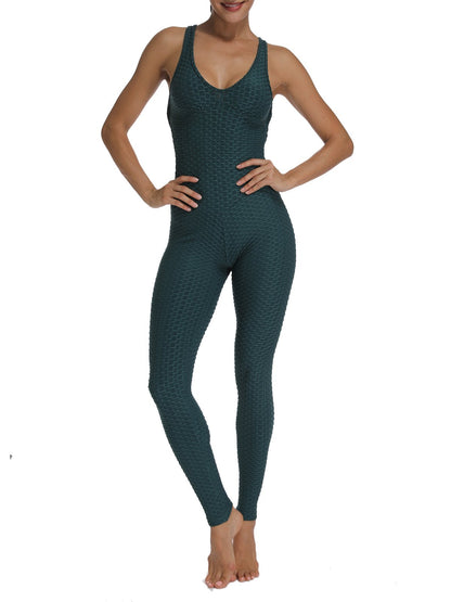 Women's Solid Color Backless Textured Yoga Jumpsuits