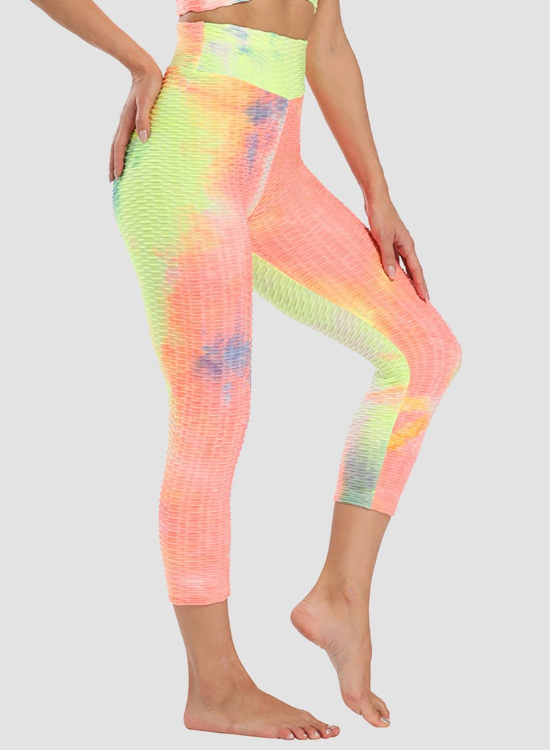 Fittoo Tie-dyed Ruched Leggings Textured Scrunch Butt Honeycomb Leggings