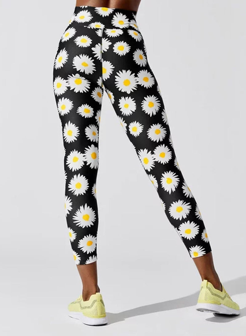 Daisy Print High Waist Leggings