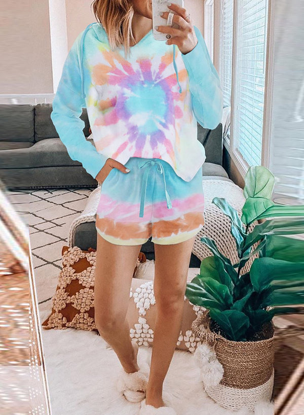 Tie-dyed Gradient Color Long Sleeve and Short Suit