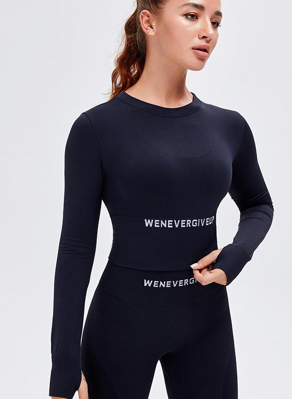 Long Sleeve Crop Top Women Running Sports Tops
