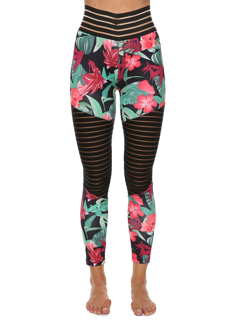 Ruched Hollow Mesh Split Joint Leggings-JustFittoo