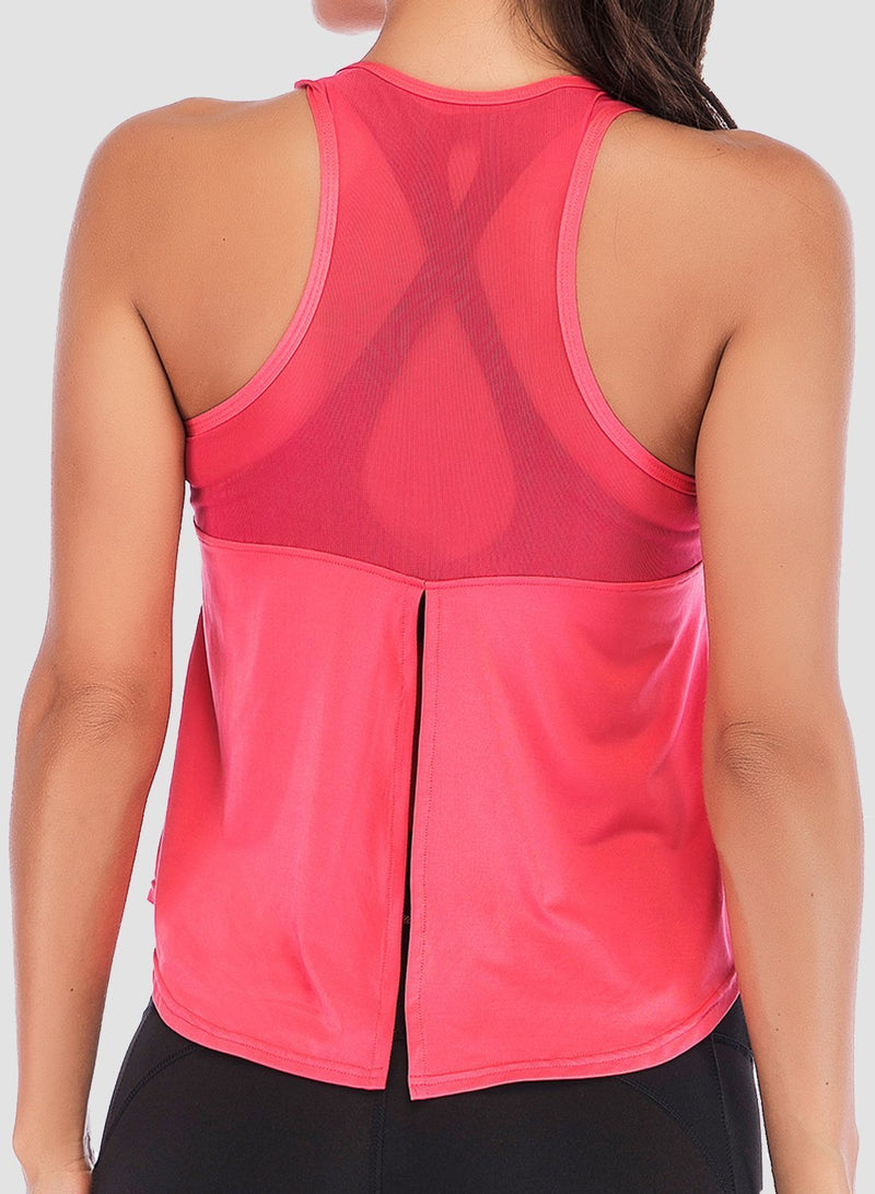 Back Mesh Stitching Slit Breathable Soft Top