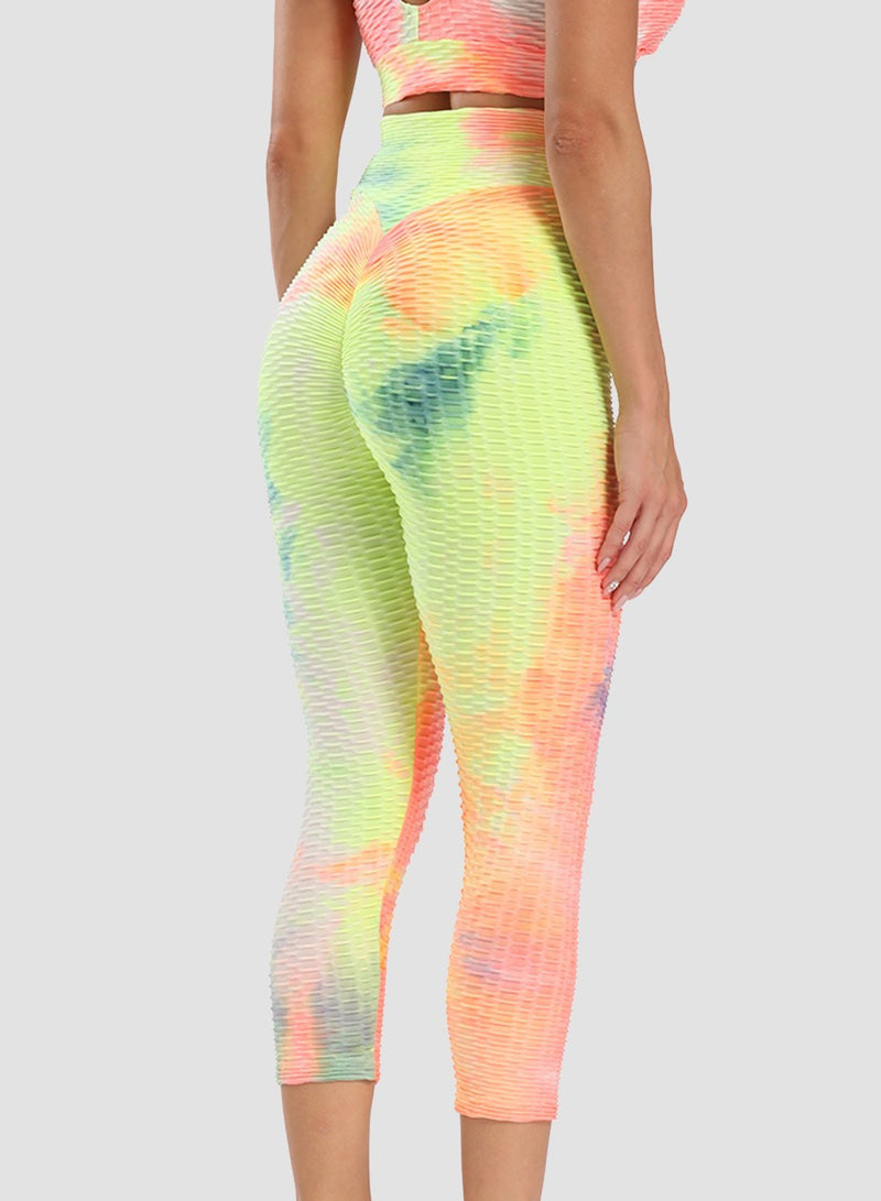 Fittoo Tie-dyed Ruched Leggings Textured Scrunch Butt Honeycomb Leggings