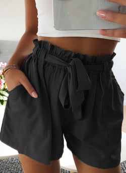 Elastic Waistband Paper Bag Shorts