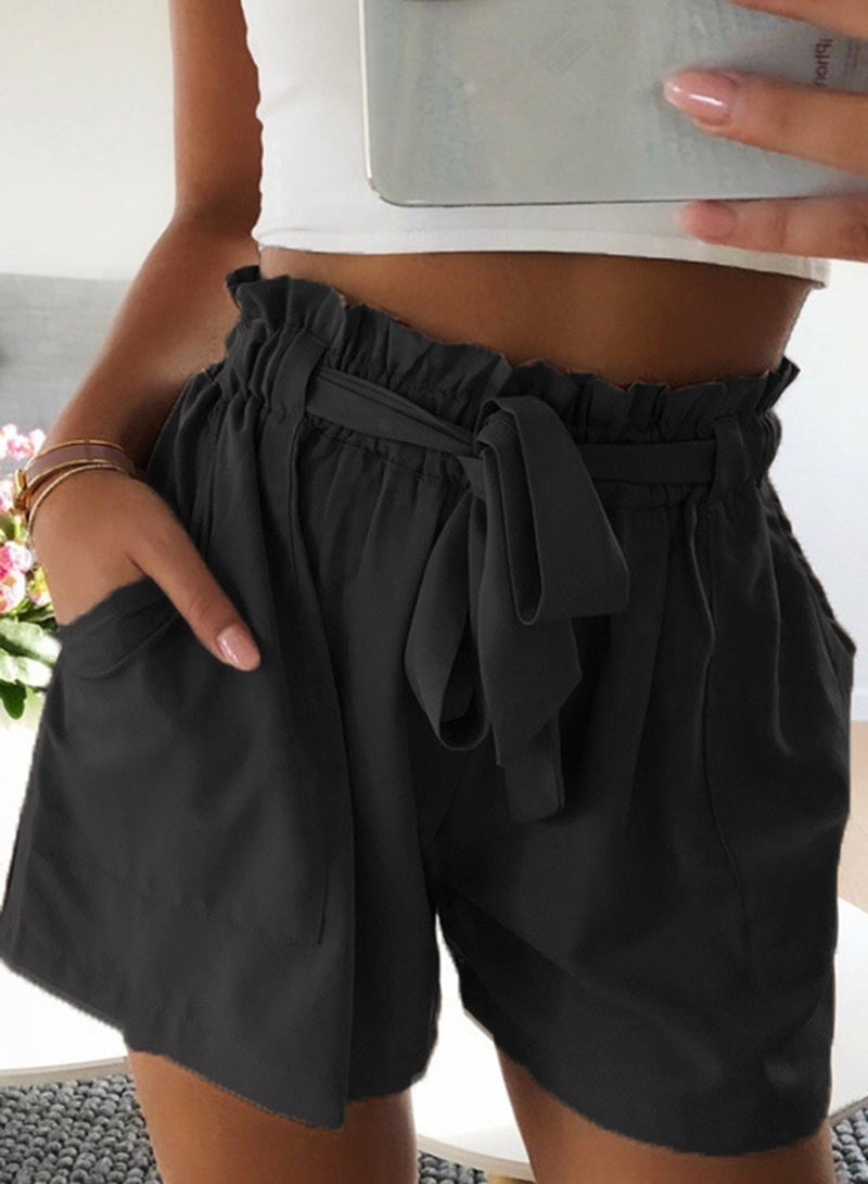 Elastic Waistband Paper Bag Shorts