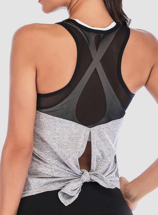 Back Mesh Stitching Slit Breathable Soft Top