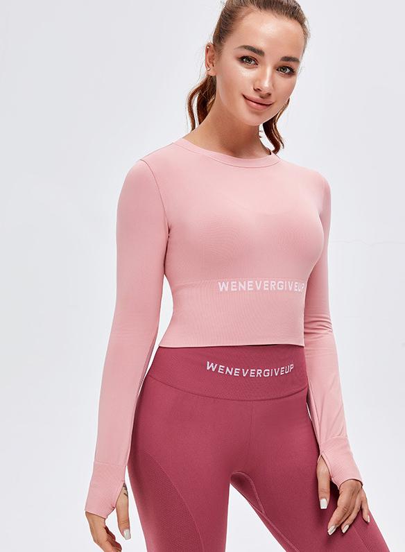 Long Sleeve Crop Top Women Running Sports Tops