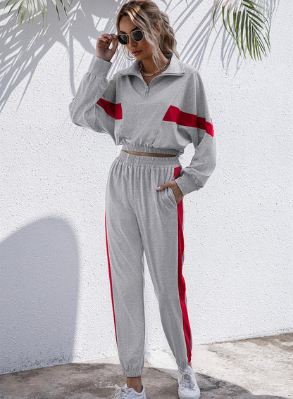Women Casual Crop Top Long Sleeve and Pants Sets