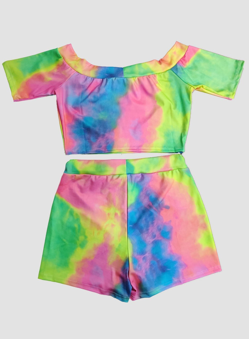 Tie-dyed Off Shoulder Tight Fit Two Pieces Set
