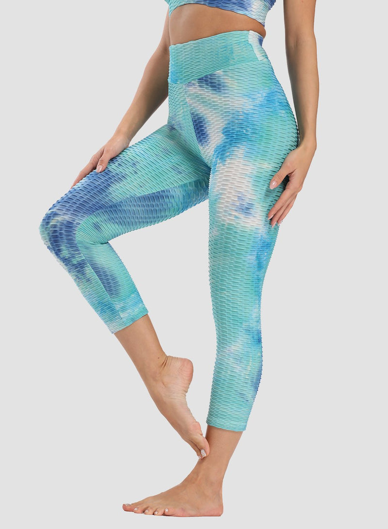 Fittoo Tie-dyed Ruched Leggings Textured Scrunch Butt Honeycomb Leggings