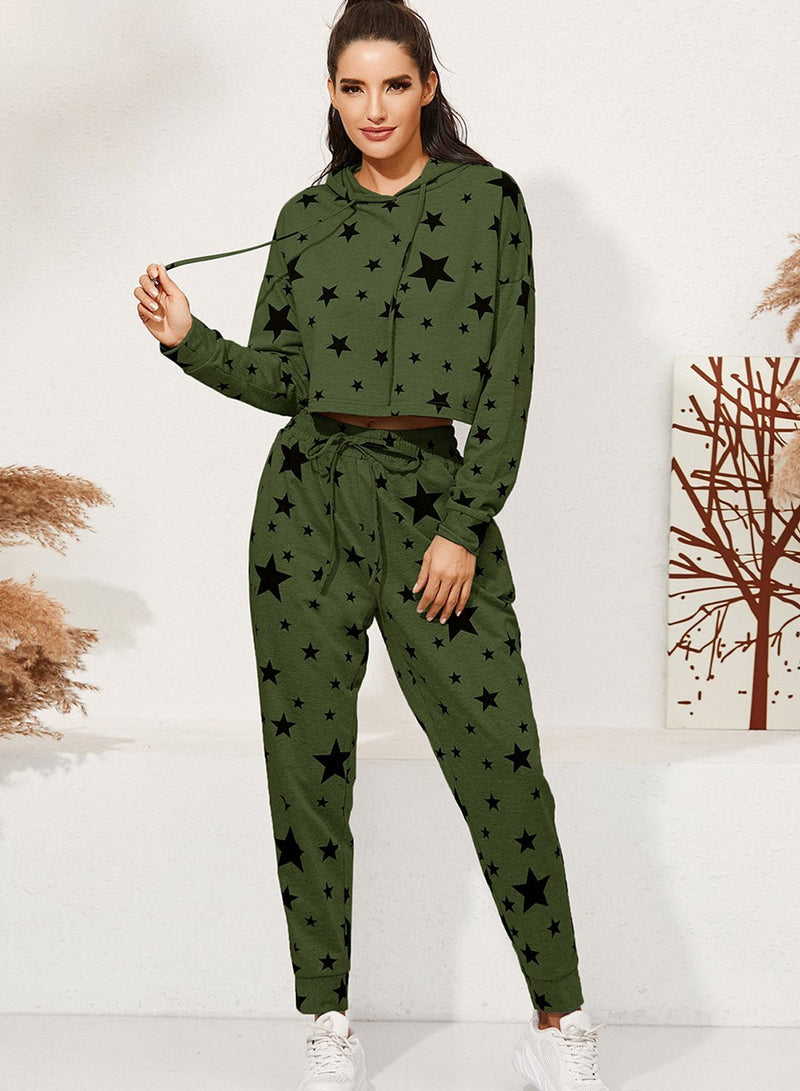 Star Print Casual Two Piece Set Hoodie