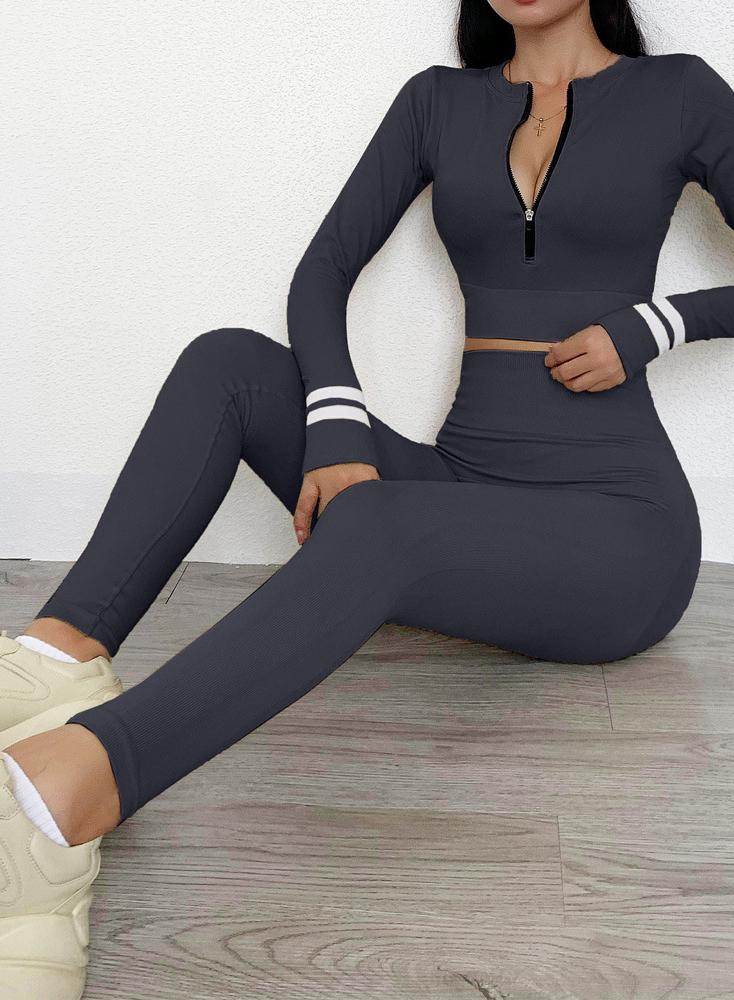 Women Zipper Crop Sport Top and Legging-JustFittoo