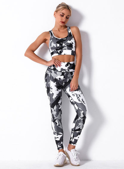 Nature Print Plus Size Women Fitness Sport Bra and Legging-JustFittoo